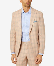 TALLIA Men's Slim-Fit Wool Suit Jacket 42L Tan Blue Plaid