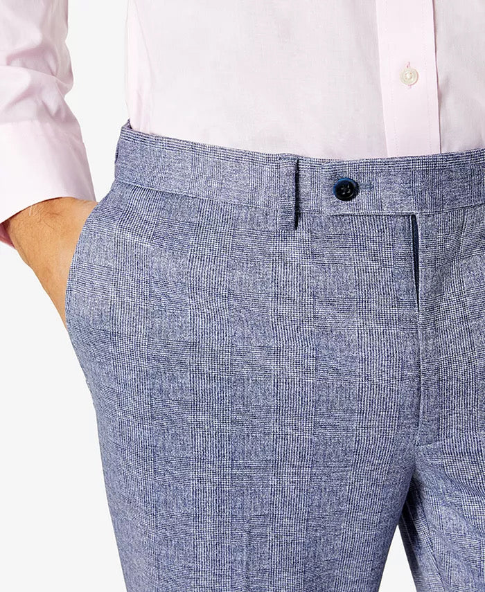 TALLIA Men's Slim-Fit Knit Suit Dress Pants Blue 30 X 30 Plaid