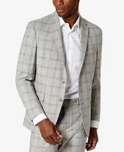 Kenneth Cole Reaction Men's Slim-Fit Suit 42R 35 x 32 Tan Grey Plaid