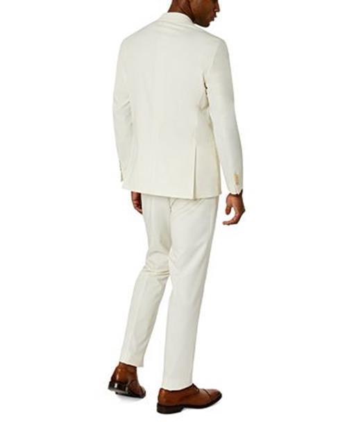 Kenneth Cole Flex Slim-Fit Stretch White Solid Suit 38S / 31 x 32 Flat Pant