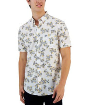 Men's Floral Print Cotton Shirt Club Room White Medium