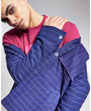 And Now This 5:31 by Jerome LaMaar Men's Quilted Jacket Large Striped Blue