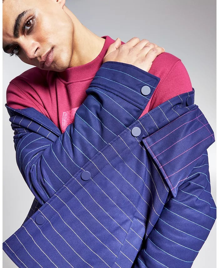 And Now This 5:31 by Jerome LaMaar Men's Quilted Jacket Large Striped Blue