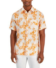 Club Room Men's Floral Weave Short sleeve Button up Shirt Orange White Small