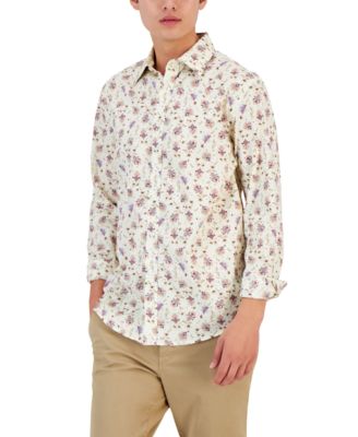 Club Room Men's Button Down Shirt Floral Print White XL