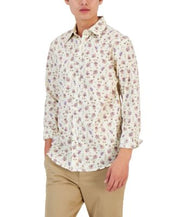 Club Room Mens Floral White Large Cotton Button-Down Shirt