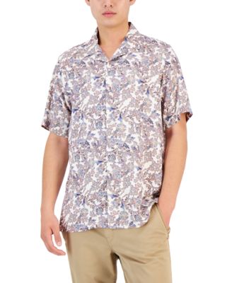 Club Room Mens Navy Printed Silk Shirt Size Small