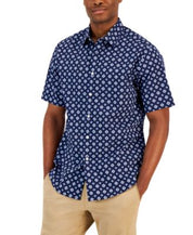 Club Room Mens Pisa Cotton Stretch Button down Shirt Navy Small