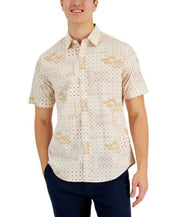 Club Room Mens Brook Cotton Printed Button down Shirt White Large