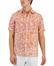 Club Room Men's Theora Floral Short Sleeve Button Down Shirt Red Small