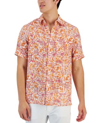 Club Room Men's Theora Floral Short Sleeve Button Down Shirt Red Small