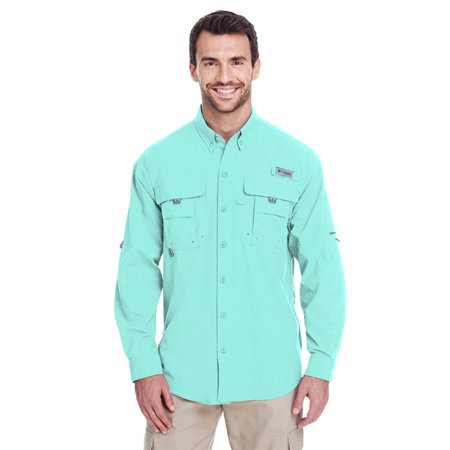 Columbia Mens Bahama II Long Sleeve Button Down Shirt Teal Blue  Small