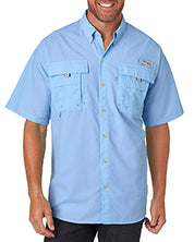 Columbia Men Regular fit Short Sleeve Button-Up Shirt Large Blue Solid