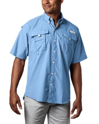 Columbia Men Regular fit Short Sleeve Button-Up Shirt Medium Blue Solid