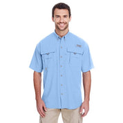 Columbia Mens Regular fit Short Sleeve Button-Up Shirt Small Blue Solid