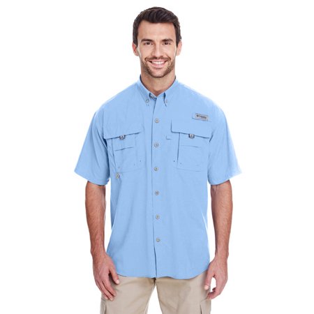 Columbia Mens Regular fit Short Sleeve Button-Up Shirt Small Blue Solid