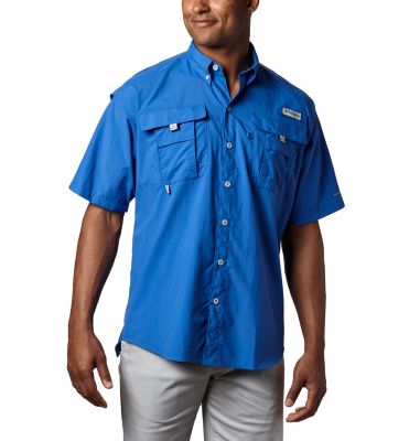 Columbia Mens Regular fit Short Sleeve Button-Up Shirt Small Blue Solid