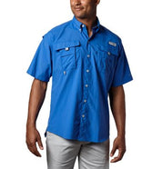 Columbia Men Athletic fit Short Sleeve Button-Up Shirt XL Blue Solid