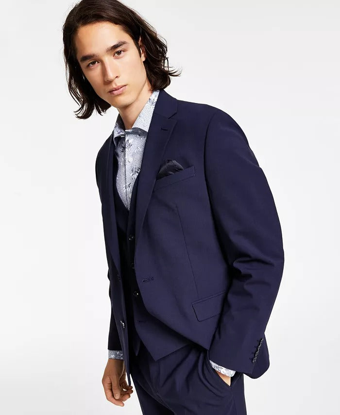 Bar Iii Mens Slim fit Suit Jacket Blazer 34 S Navy Blue Solid Stretch Wool