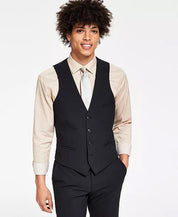 Bar Iii Mens Slim fit Button-Up Suit Vest XL Black Solid Wool