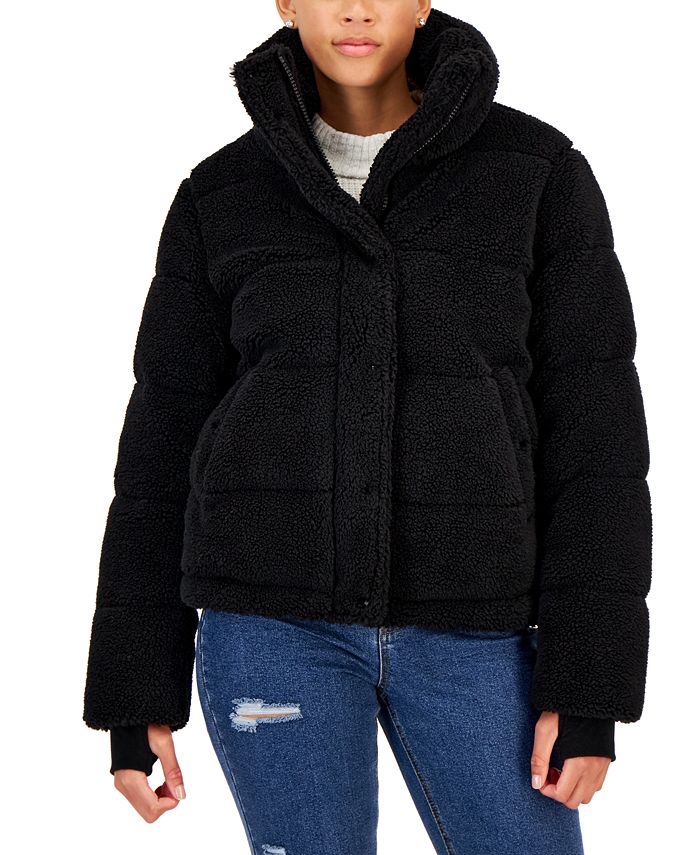 S13 Women's Lily Sherpa Stand-Collar Puffer Coat XXL Solid Black