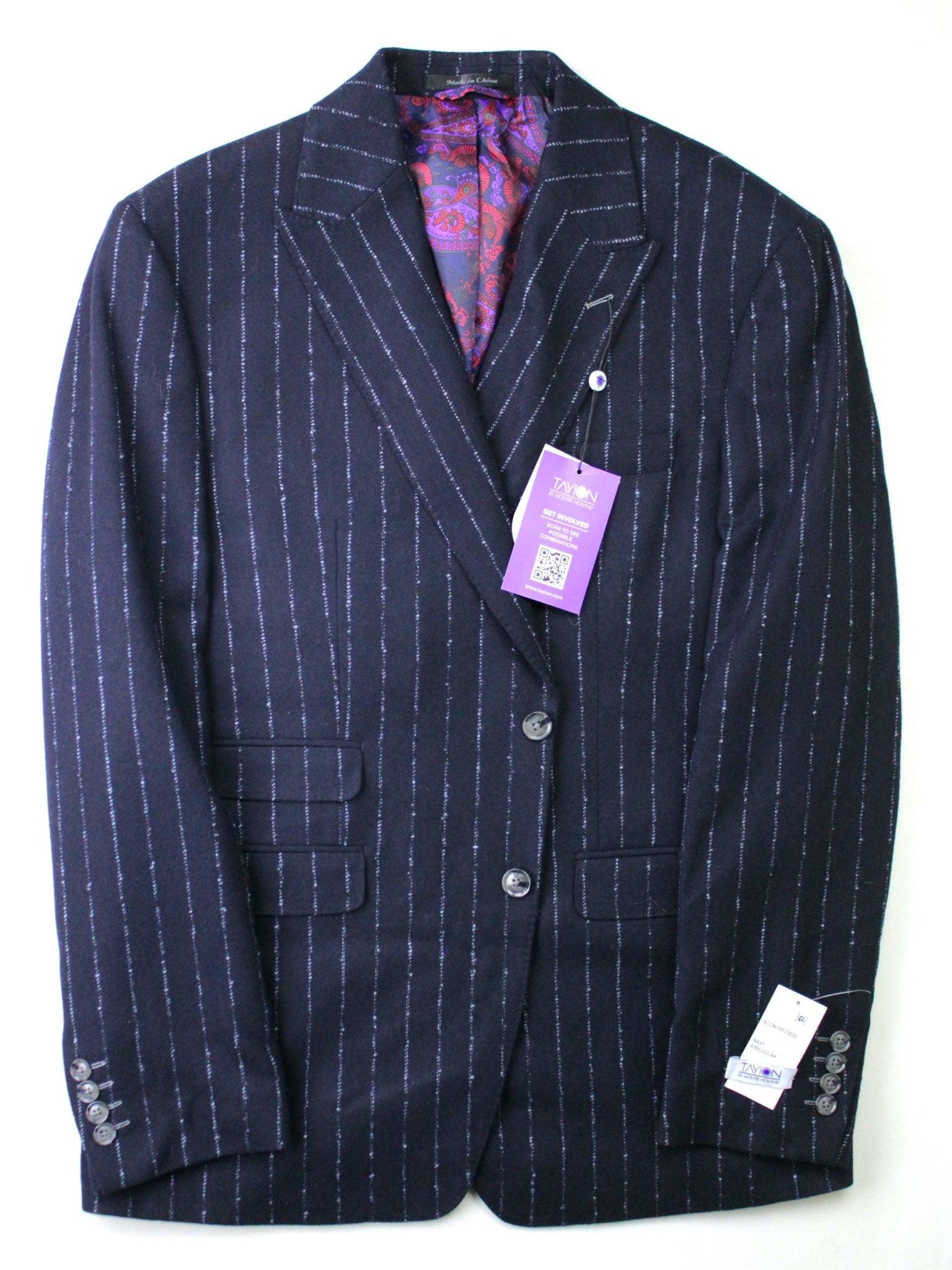 Tayion Mens Collection Classic Fit 40S Blue Navy Windowpane Suit Jacket