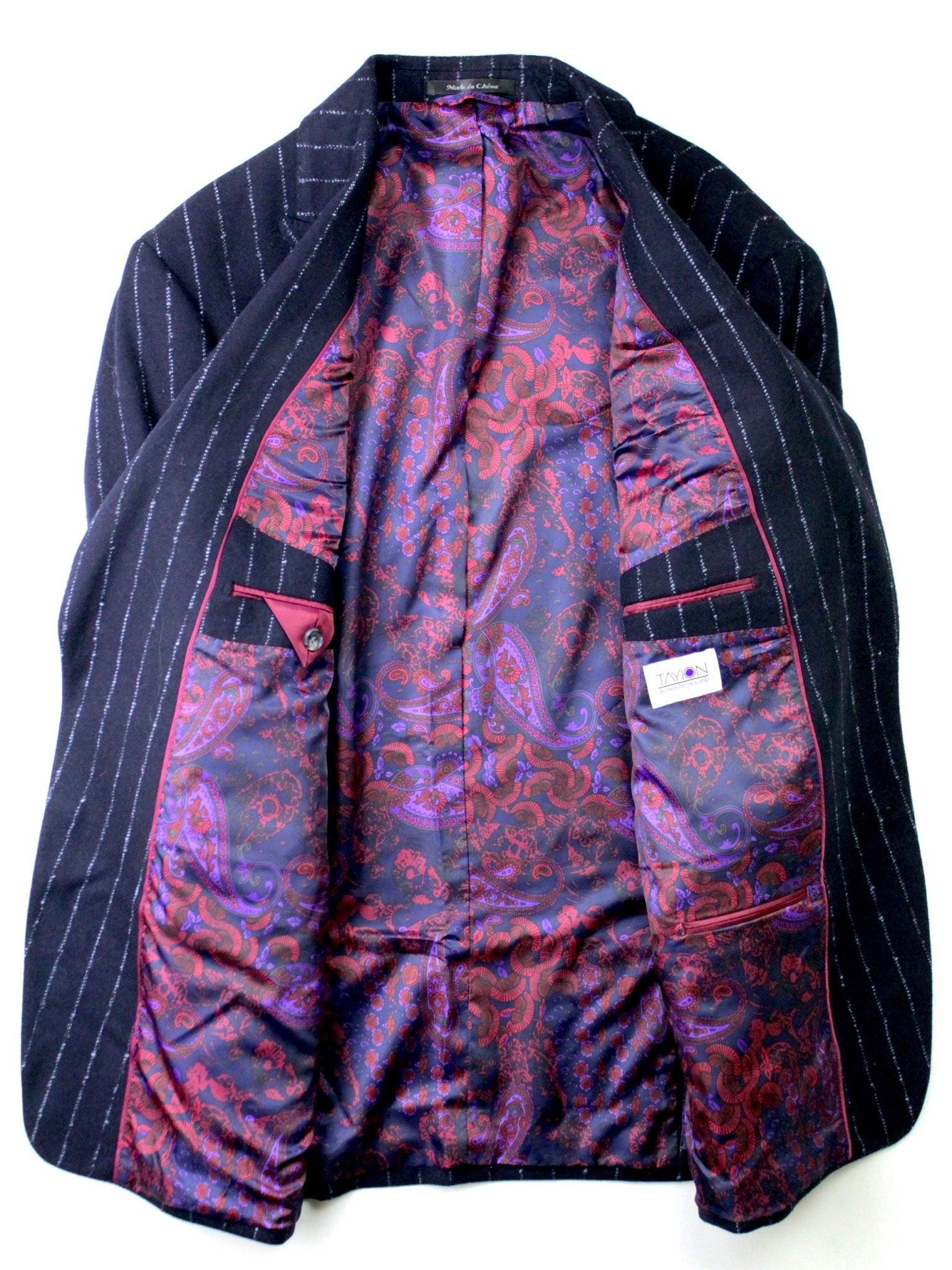 Tayion Mens Collection Classic Fit 40S Blue Navy Windowpane Suit Jacket