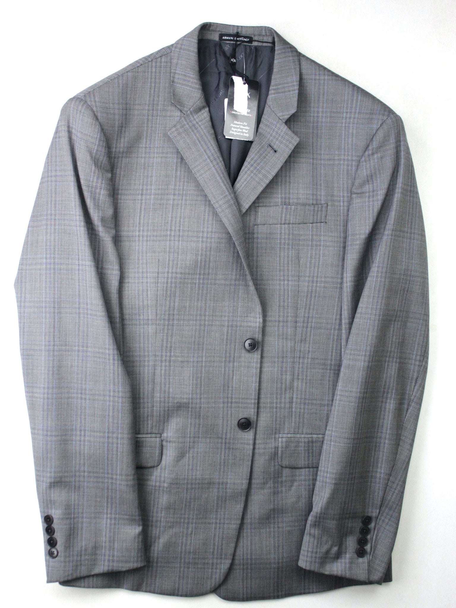 AX Armani Exchange Men's Slim-Fit Plaid Suit Jacket 38R Grey / Light Blue