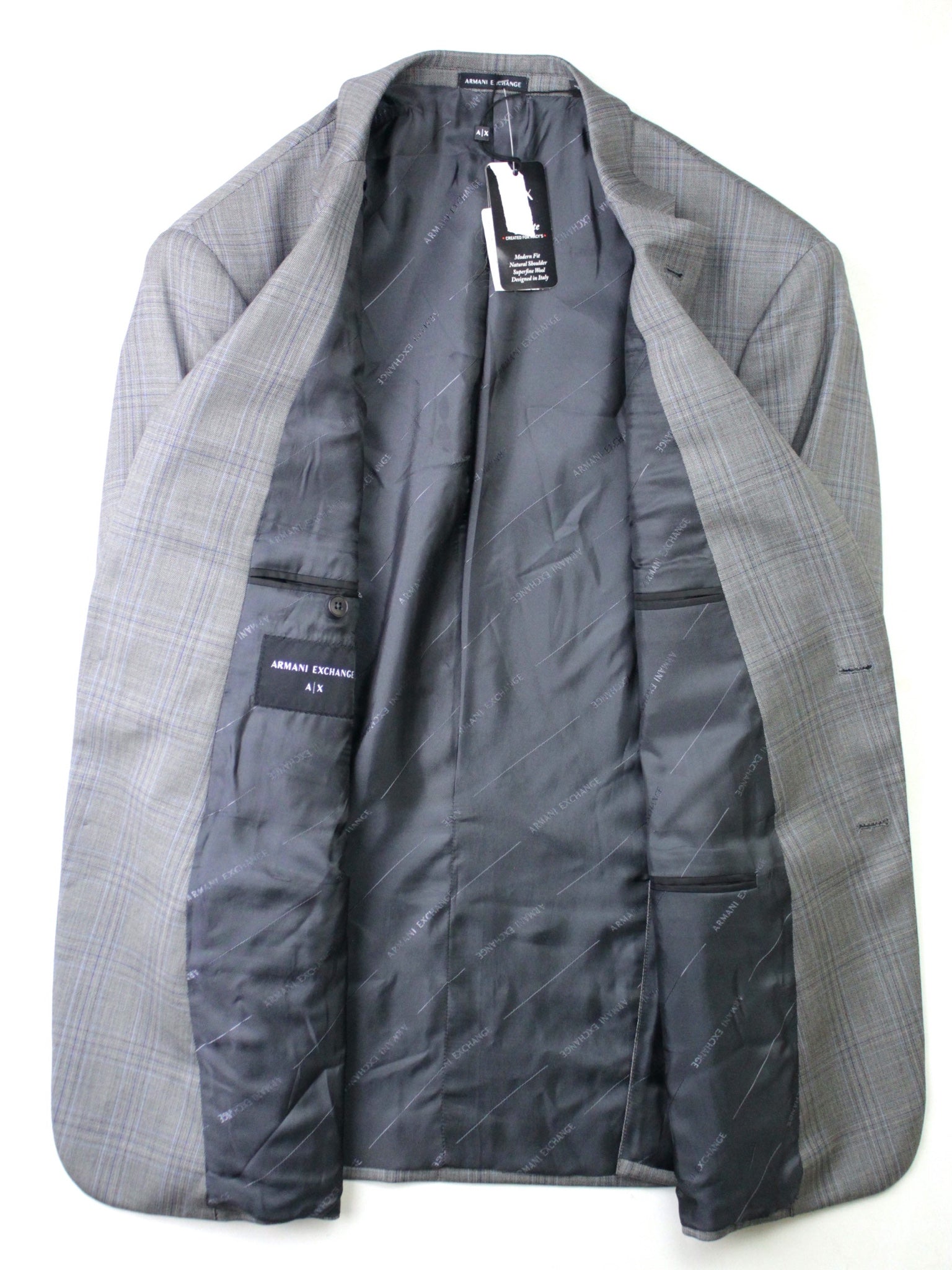 AX Armani Exchange Men's Slim-Fit Plaid Suit Jacket 38R Grey / Light Blue