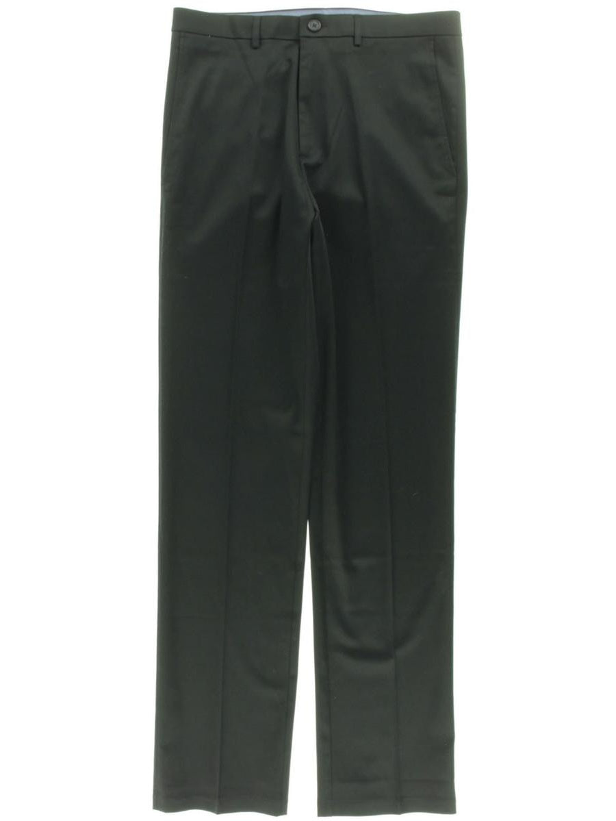 Haggar Mens Straight fit Casual Pants 30 / 32 Black Solid