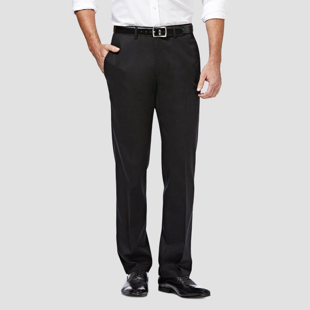 Haggar Mens Straight fit Cotton Dress Pants 38 / 29 Black Solid
