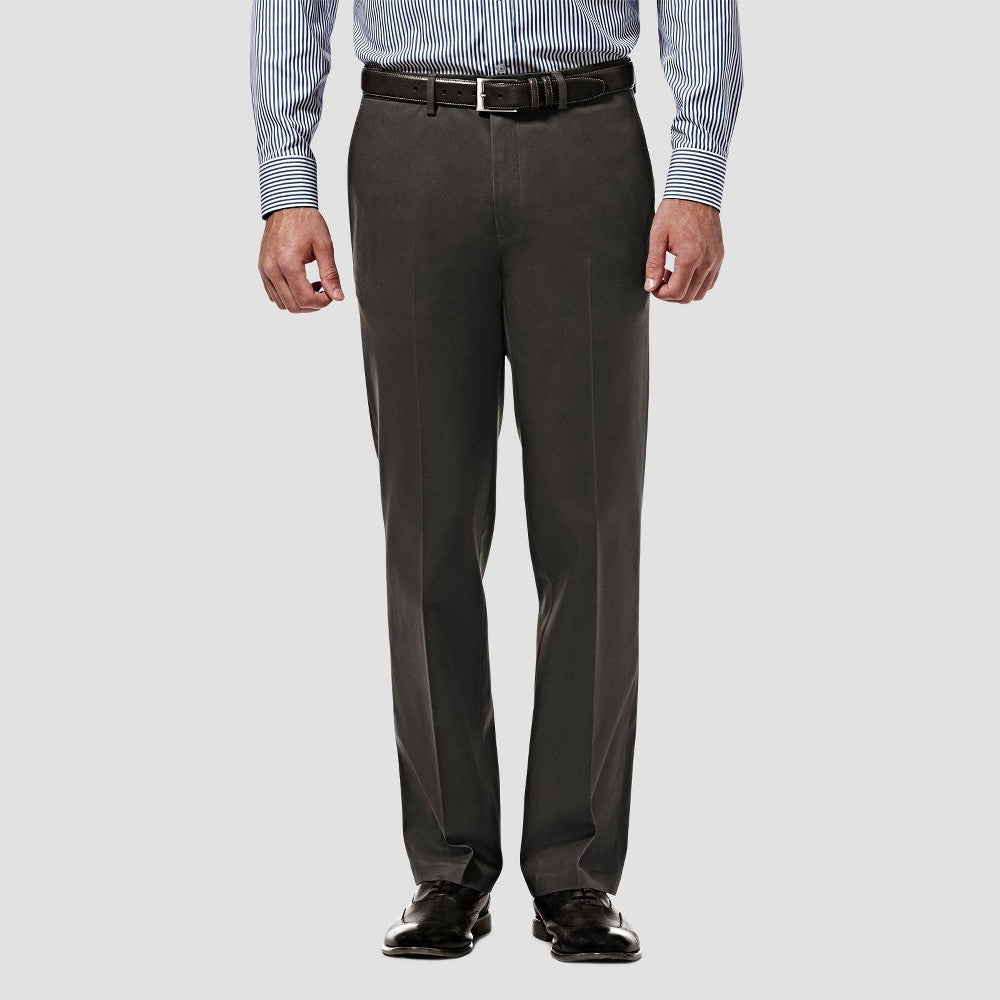 Haggar Mens Straight fit Cotton Dress Pants 38 / 32 Charcoal Gray Solid