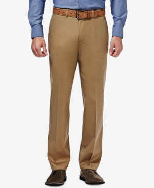 Haggar Mens Straight fit Cotton Dress Pants 38 / 32 Tan Solid