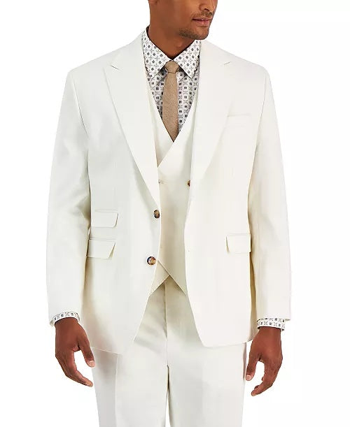 Tayion Mens Classic fit Suit Jacket Blazer 40 R White Solid Linen