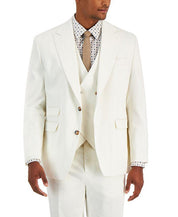 Tayion Collection White Herringbone Linen Suit Jacket 46R