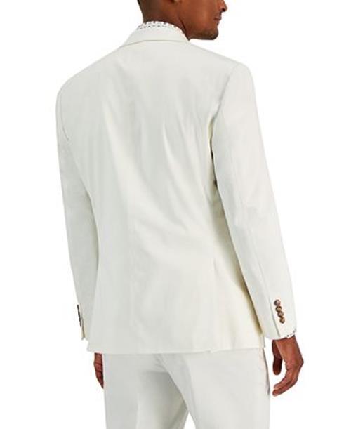Tayion Mens Classic fit Suit Jacket Blazer 46 L White Herringbone