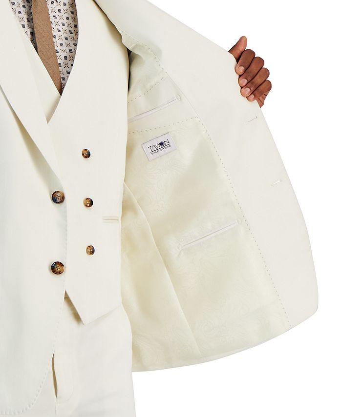 Tayion Mens Classic fit Suit Jacket Blazer 46 L White Herringbone