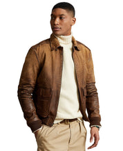 Polo Ralph Lauren Mens Leather Flight Jacket XL Teak Brown