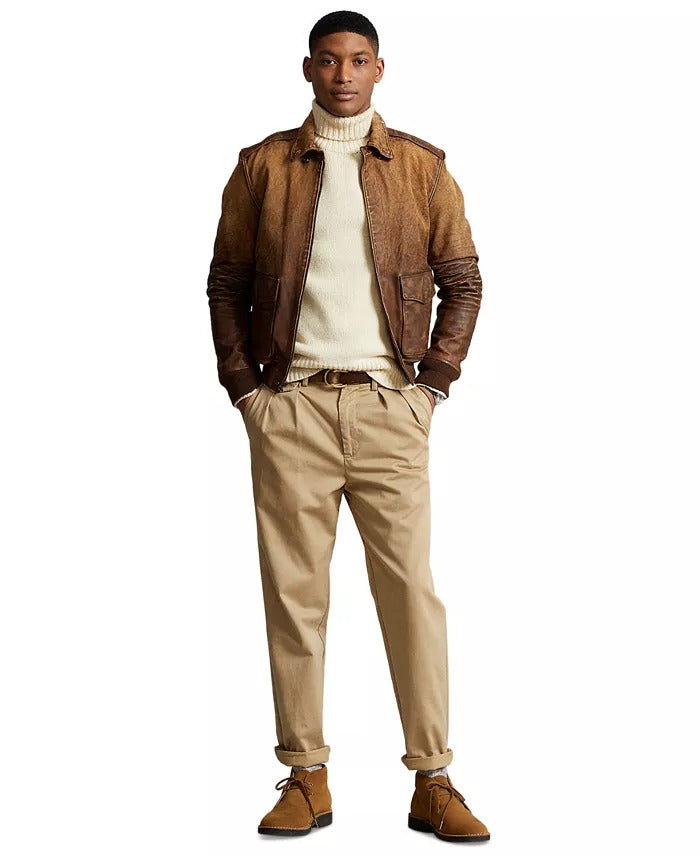 Polo Ralph Lauren Mens Leather Flight Jacket Coat Brown XL