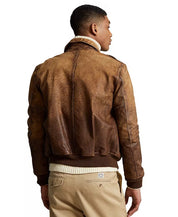 Polo Ralph Lauren Mens Leather Flight Jacket XL Teak Brown