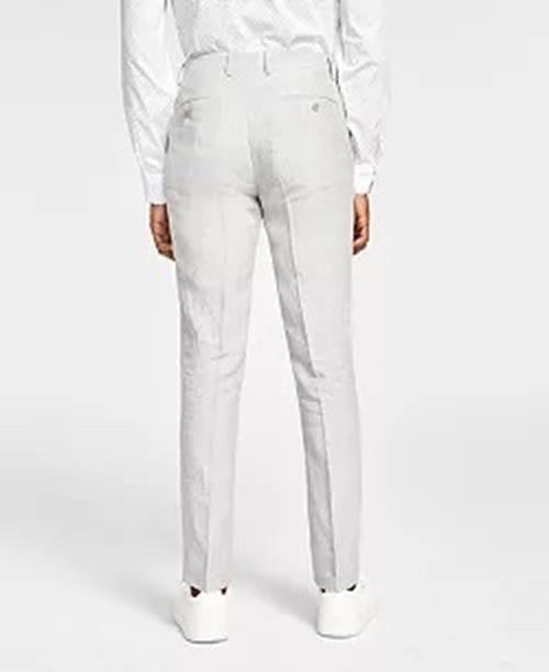 Bar III Men's Slim-Fit Textured Linen Suit Pant Grey
