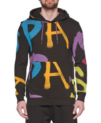 Eleven Paris Mens Regular Fit Grafitti Hooded Sweatshirt Black Large