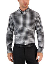 Club Room Men's Slim-Fit Plaid Button Down Shirt Black White XL
