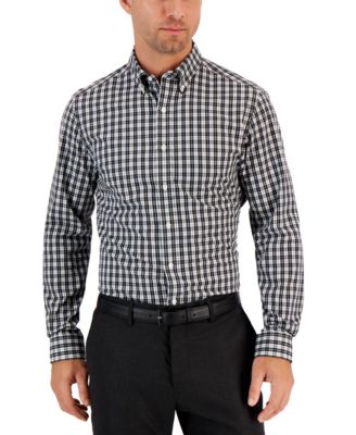 Club Room Men's Slim-Fit Plaid Button Down Shirt Black White XL