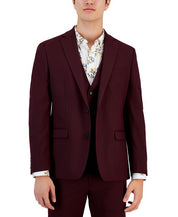 BAR III Men's Suit Jacket 38R Slim-Fit Burgundy Solid