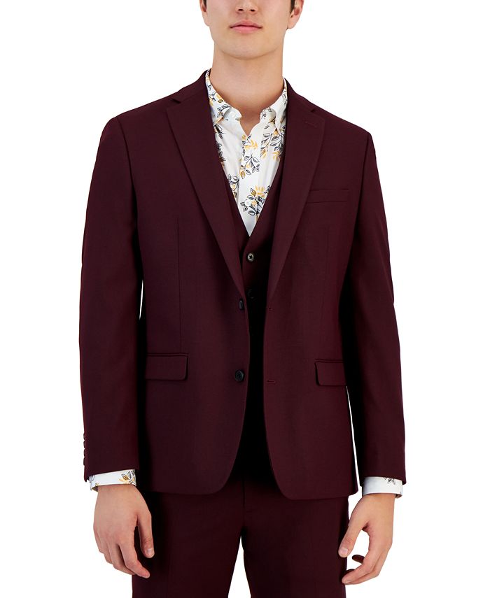 BAR III Men's Suit Jacket 38R Slim-Fit Burgundy Solid