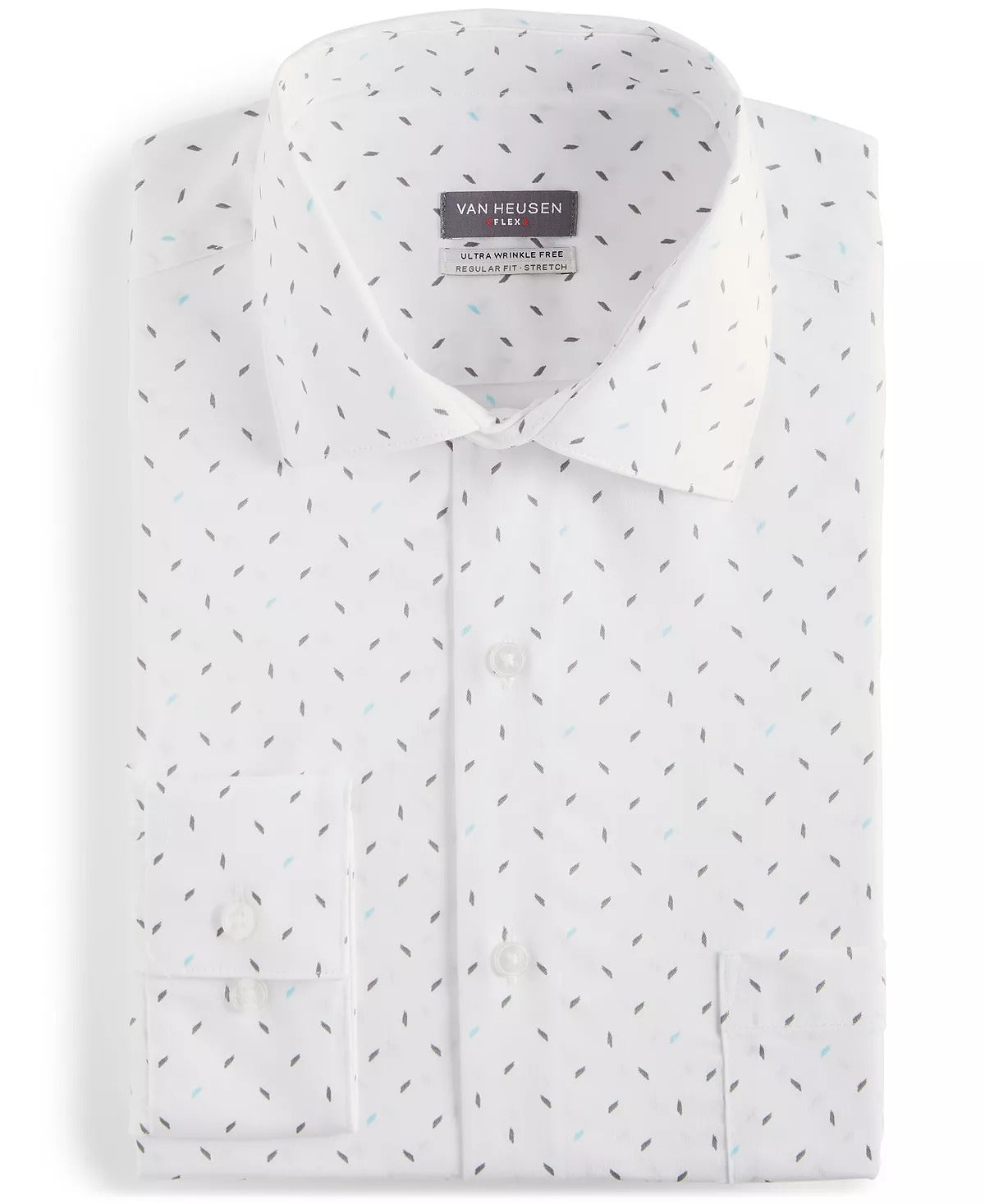 VAN HEUSEN Men's Regular-Fit Stretch Printed Dress Shirt 16 16.5 34 35 White