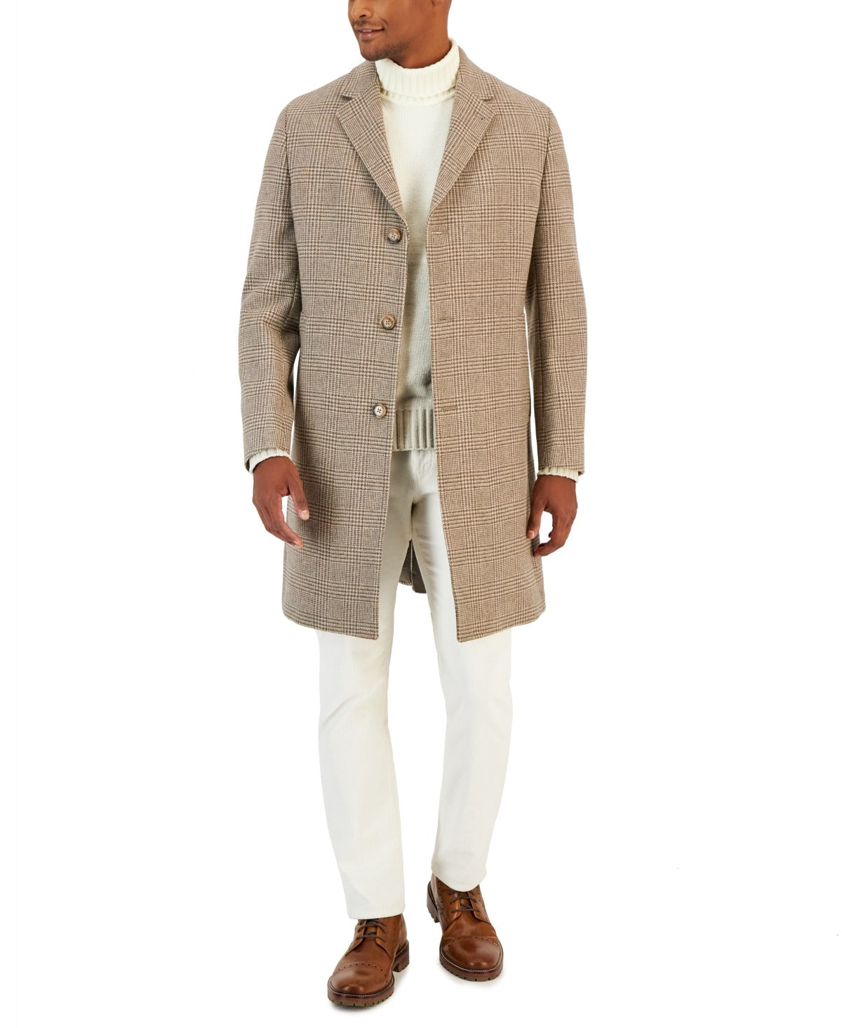 Lauren Ralph Lauren Mens Luther Luxury Blend Overcoat 36R Brown Light Glen Plaid