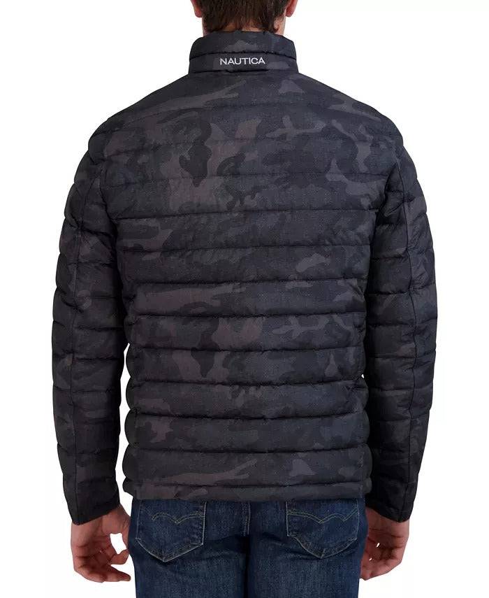 Nautica Men's Reversible Quilted Puffer Jacket Medium Black Camo