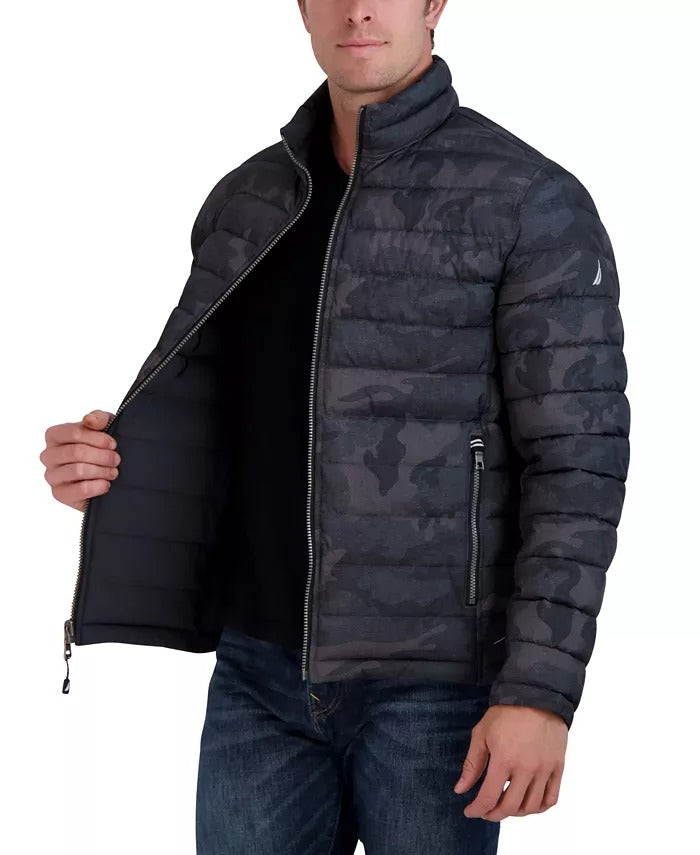 Nautica Men's Reversible Quilted Puffer Jacket Medium Black Camo